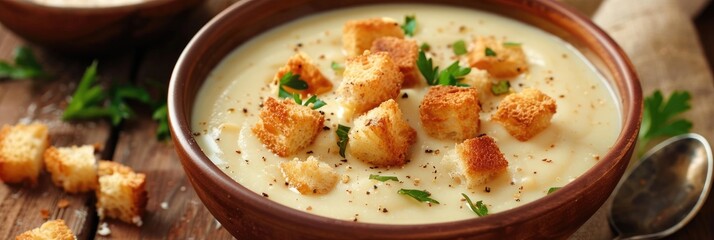 Creamy cheese soup with crispy croutons Evening meal