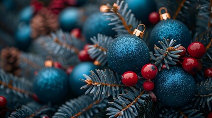 a close up of blue ornaments. 