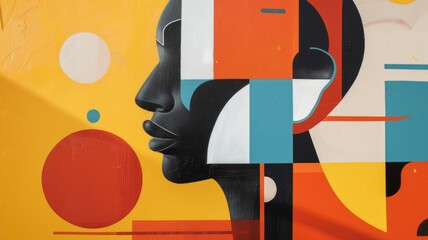 An abstract representation of a person, using geometric shapes to depict a figure without facial features