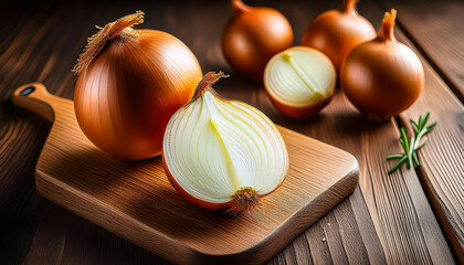 CEBOLLAS SOBRE LA MESA Y CORTADA EN UNA TABLA DE COINA