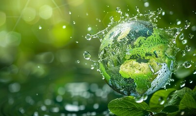 Globe Made of Water Drops Representing Green Energy and Environmental Concept