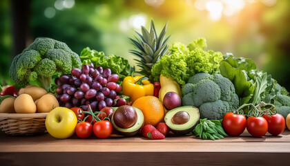Variedad de frutas y verduras frescas