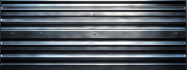  Seamless pattern of shiny metallic corrugated industrial roller shutter door with bright reflections 