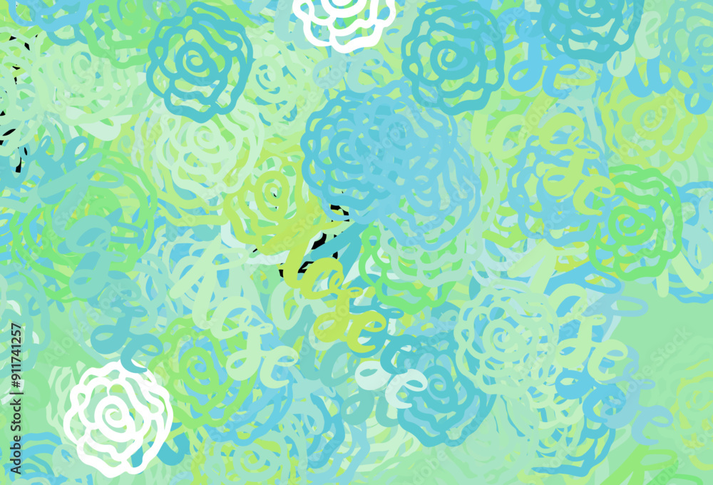 Poster light blue, green vector background with abstract shapes.