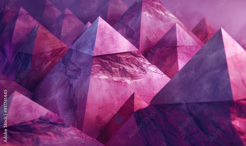 Poster intricate 3d pyramids in rich hues, harmonized with same-color backgrounds, stunning visual depth