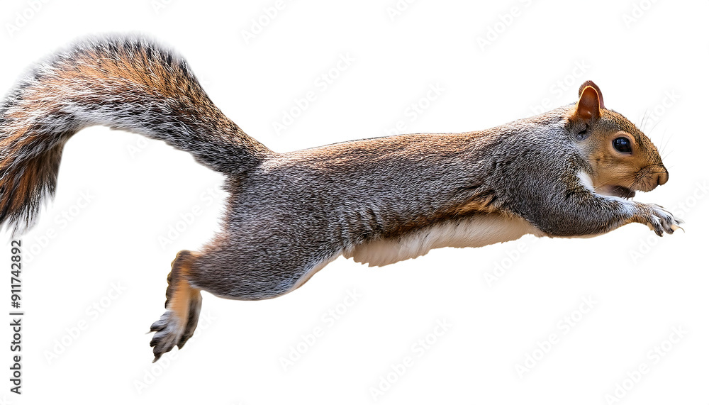 Poster jumping grey brown squirrel isolated on a white background as transparent png – an image of_1(122)