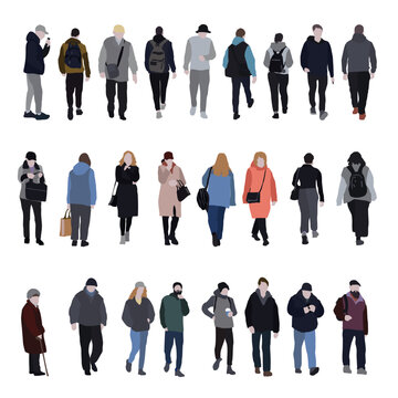 A large set of silhouettes of people. 2D image for use as an entourage. Vector flat city infographics.