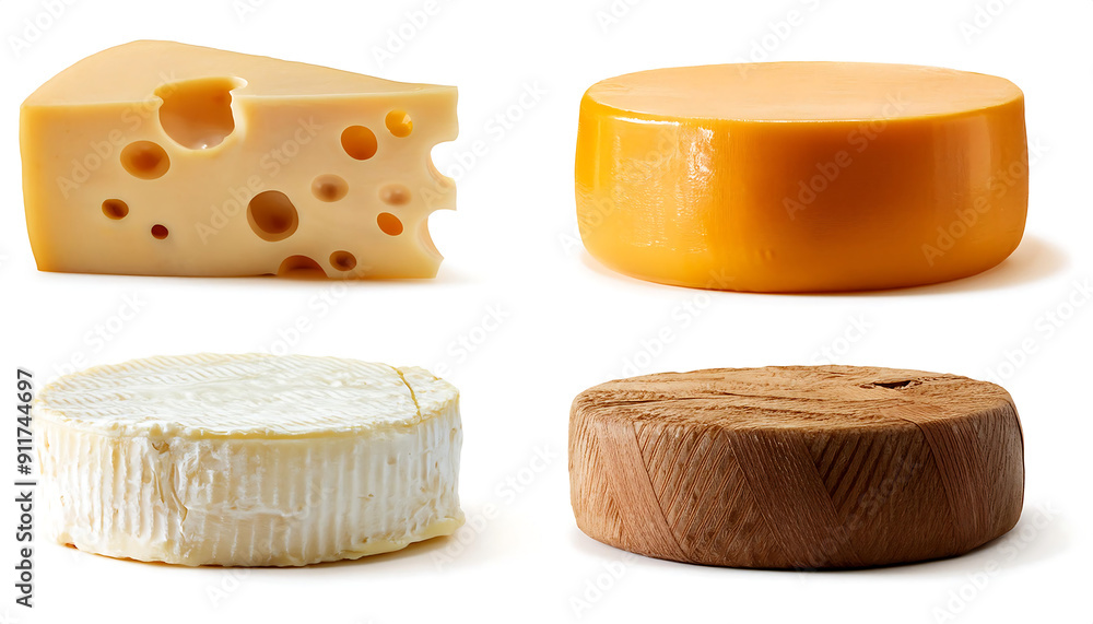 Poster set of four different cheese types isolated on a white background – a set featuring four di_1(152)