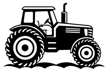  Tractor silhouette black linocut vector illustration 