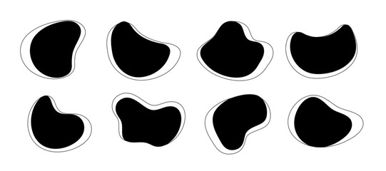 blob shapes. set of irregular round blot graphic element. doodle drops with outline circle