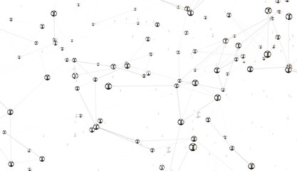 Big data visualization. Network connection structure with chaotic distribution of points and lines. 3D rendering.