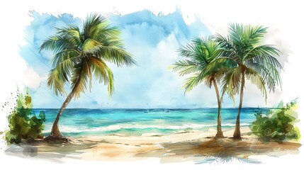 Fototapeta premium Sea or ocean with palms. Beautiful seaside landscape