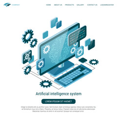 Artificial intelligence system, digital mind flat 3d isometric vector concept illustration