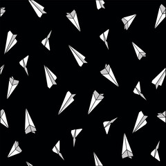 Origami paper planes flying. Colorful cute seamless vector pattern. Small white planes on red background. Ideal for summer shirts and dresses, kids wear, bags, bandanas, textile, paper, stationery.