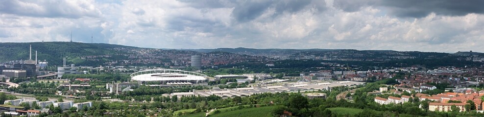 Stuttgart panorama with industrial area in summer taken from above