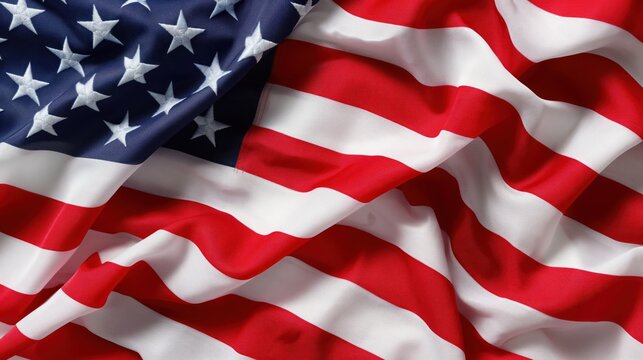 The American flag is draped and wrinkled, highlighting the red and white stripes and the blue field of stars