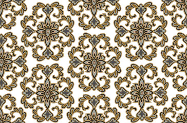 Flourish seamless pattern european retro interior decor style. Floral ornament with fantastic flowers and leaves.