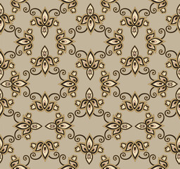Arabesque floral seamless pattern. Flourish ornamental texture in damask asian style.