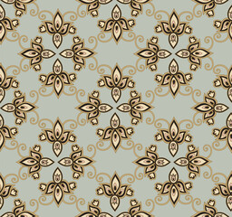 Arabesque floral seamless pattern. Flourish ornamental texture in classical interior decor style. Floral tile background. Asian ornament with fantastic flowers and leaves.
