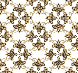 Flourish seamless pattern european retro interior decor style. Floral tile background. Asian ornament with fantastic flowers and leaves. Wonderland motives of vintage stylish damask patterns.
