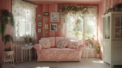 花とカントリー スタイルで装飾された部屋