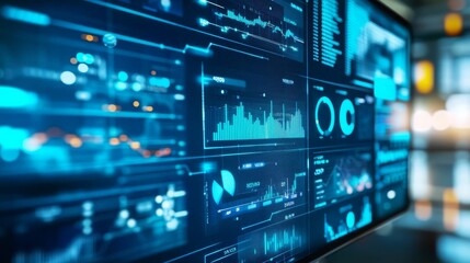 Obraz premium desktop with charts, lines, Diagrams, futuristic desktop, stocks, 16:9