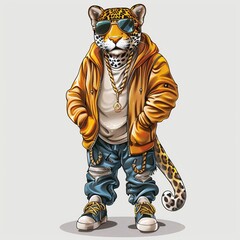 Jaguar Vintage Hip-Hop animal fashion cartoon isolated whitebackground 16:9