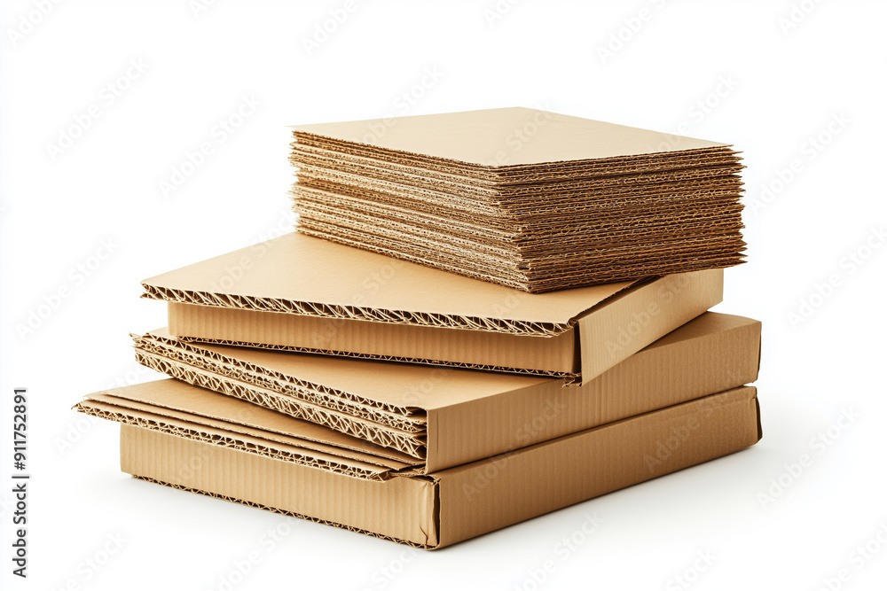 Poster A stack of cardboard boxes with one of them being a pizza box