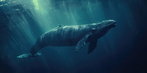 Fototapeta premium Sperm whale swimming in the depths exposes its underside