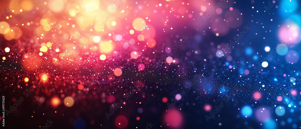Poster a colorful abstract background with lots of tiny dots. the background is a mix of red, yellow and bl