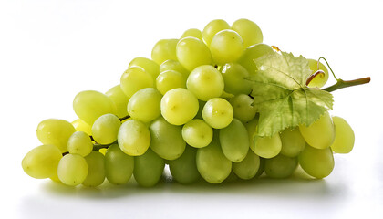 A bunch of fresh green grapes on a white background