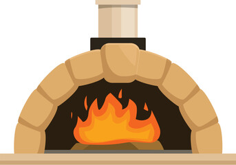 Traditional brick oven with burning firewood, creating a cozy atmosphere for baking delicious pizzas