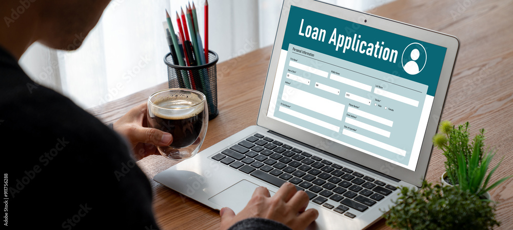Poster online loan application form for modish digital information collection on the internet network