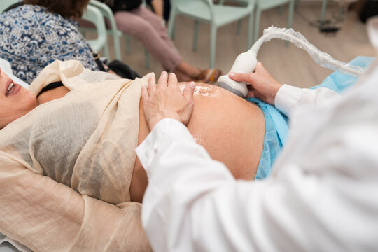 Prenatal ultrasound examination in progress