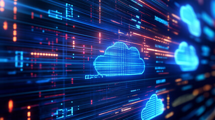 Fototapeta premium Graphic representation of cloud cost efficiency, highlighting pay-per-use pricing models and resource optimization methods