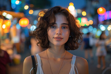 Woman at a Festive Night Market