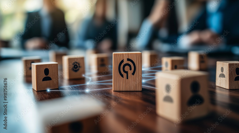 Poster ai-powered customer data exchange strategy session, featuring a wooden block with a target icon conn
