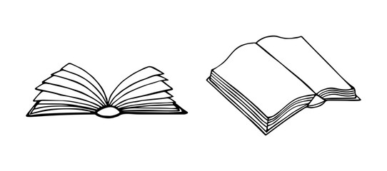 Monochrome icon set of book, pile of books. Logo in line style isolated on transparent background. Hand drawing doodles. Vector illustration 
