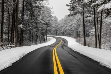road winding among the winter forest