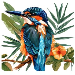 Kingfisher Tropical animal fashion cartoon isolated whitebackground 16:9
