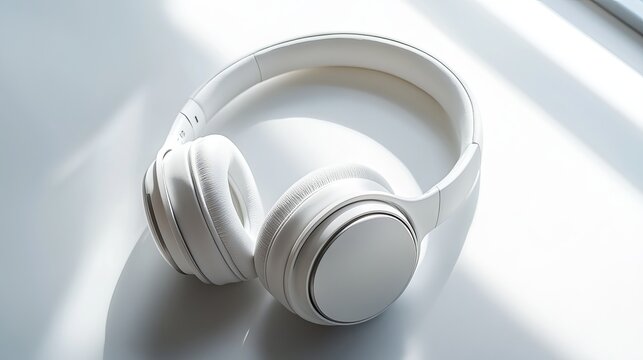 Premium headphones resting on a white surface. Product image.