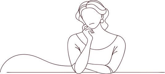 Line Art Woman Thinking with Hand on Chin