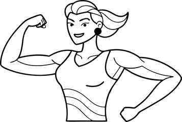 Strong Woman Flexing Muscles in Athletic Pose