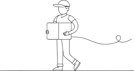 Minimalistic Line Art of a Delivery Person with Package