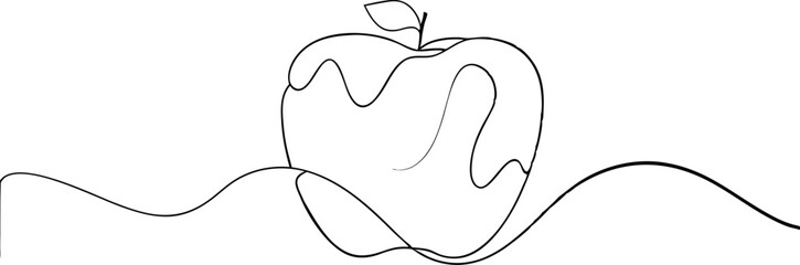 Minimalist Continuous Line Drawing of an Apple on White Background