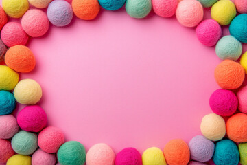 Crafting with Colors: Frame Crafted from Bright Wool Balls on Soft Felt