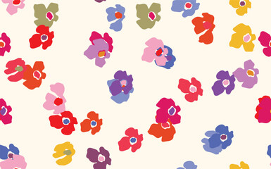 Seamless floral pattern based on traditional folk art ornaments. Colorful flowers on color background. Scandinavian style. Sweden nordic style. Vector illustration. Simple minimalistic pattern