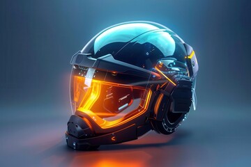 Fototapeta premium hyperrealistic 3d render of a nextgen construction helmet sleek design with builtin ar display environmental sensors and selfadjusting smart materials futuristic take on worker safety