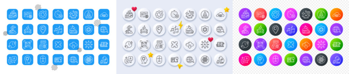 Patient, Music and Qr code line icons. Square, Gradient, Pin 3d buttons. AI, QA and map pin icons. Pack of Inflation, Internet book, Coronavirus icon. Vector