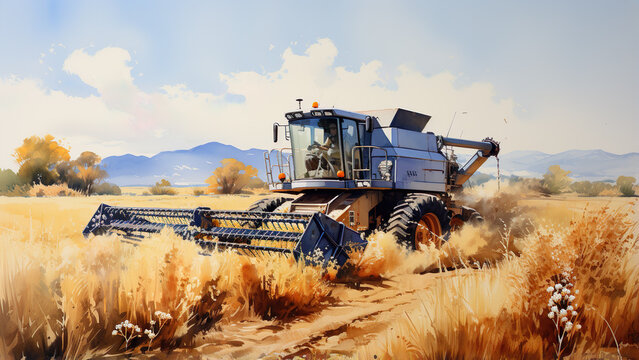 Swather - tractor, farming, field, harvest, agriculture, machinery, wheat, countryside, rural, vehicle, farmland, crops, combine harvester, yellow
